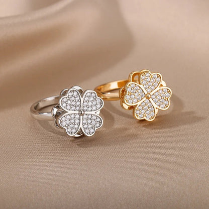 Anillo giratorio de trébol de cuatro hojas oro - additional image 3